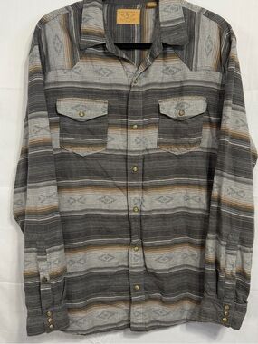 Red Head Ranch Flannel Shirt Mens XL Gray Striped Aztec Southwestern Snap Front